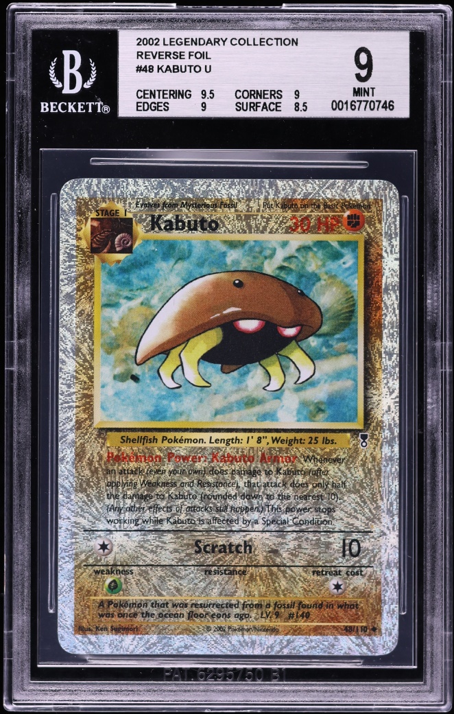 2002 Pokemon Legendary Collection Reverse Holo Kabuto #48 BGS 9 MINT