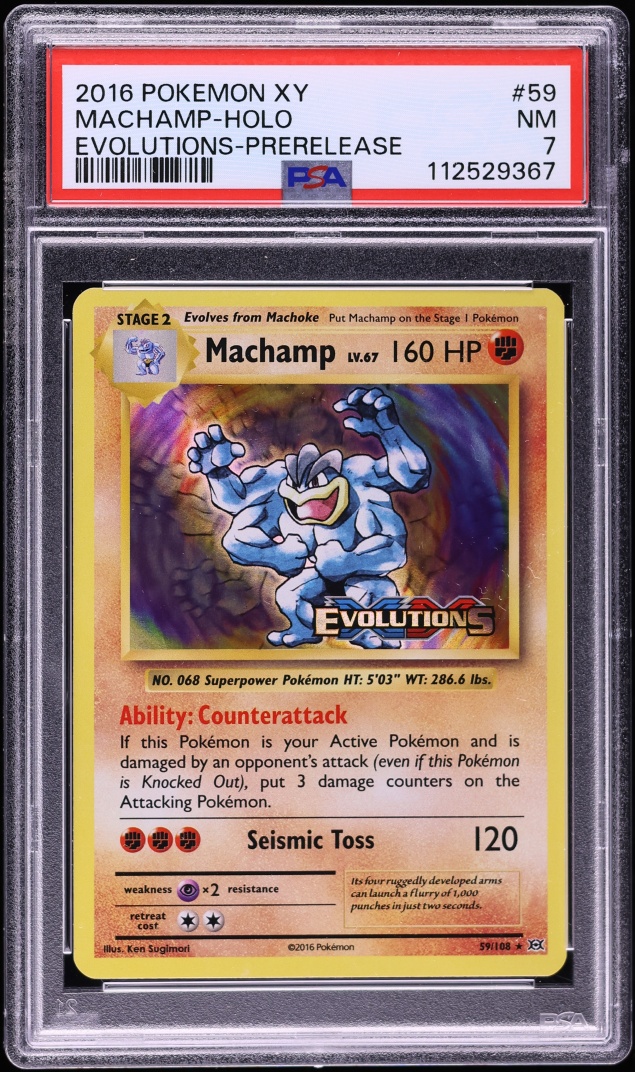 2016 Pokemon XY Evolutions Prerelease Holo Machamp #59 PSA 7 NRMT