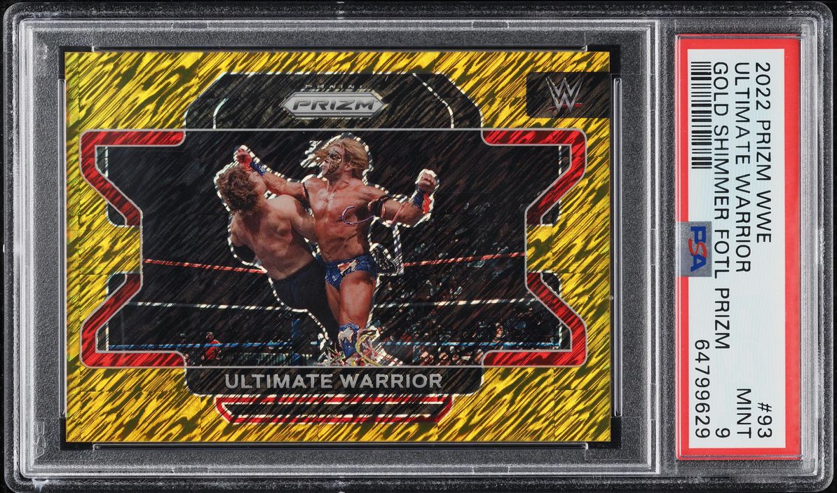 2022 Panini Prizm WWE Gold Shimmer FOTL Ultimate Warrior 3/3 #93 PSA 9 MINT