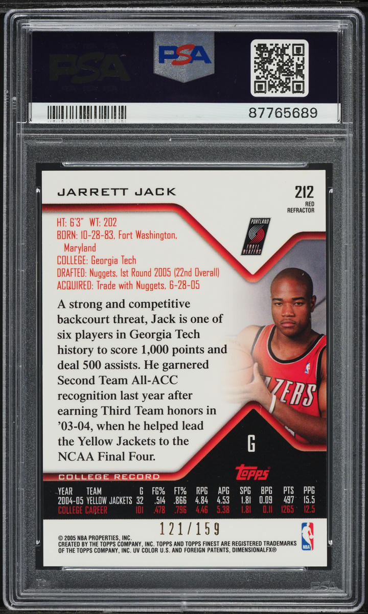2004 Finest Red Refractor Jarrett Jack ROOKIE /159 #212 PSA 10 GEM MINT