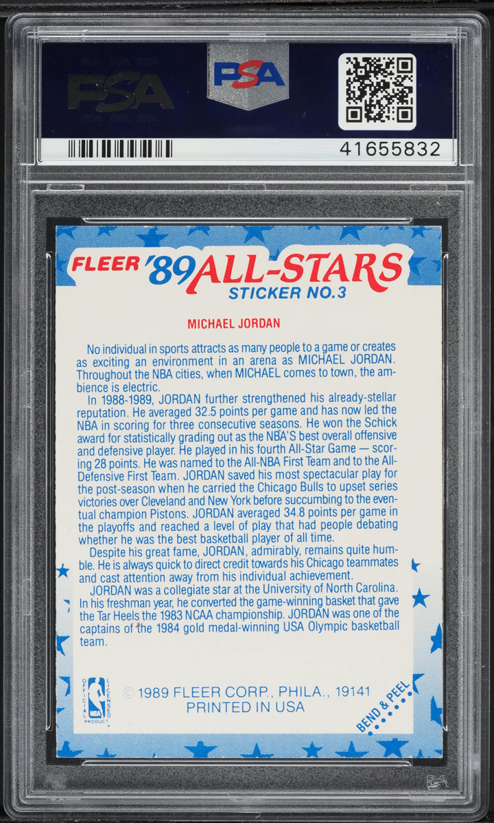 1989 Fleer Sticker Michael Jordan #3 PSA 9 MINT