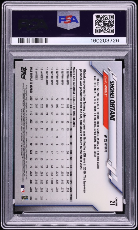 2020 Topps Chrome Shohei Ohtani #21 PSA 10 GEM MINT