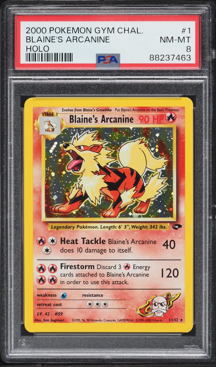 2000 Pokemon Gym Challenge Holo Blaine's Arcanine #1 PSA 8 NM-MT