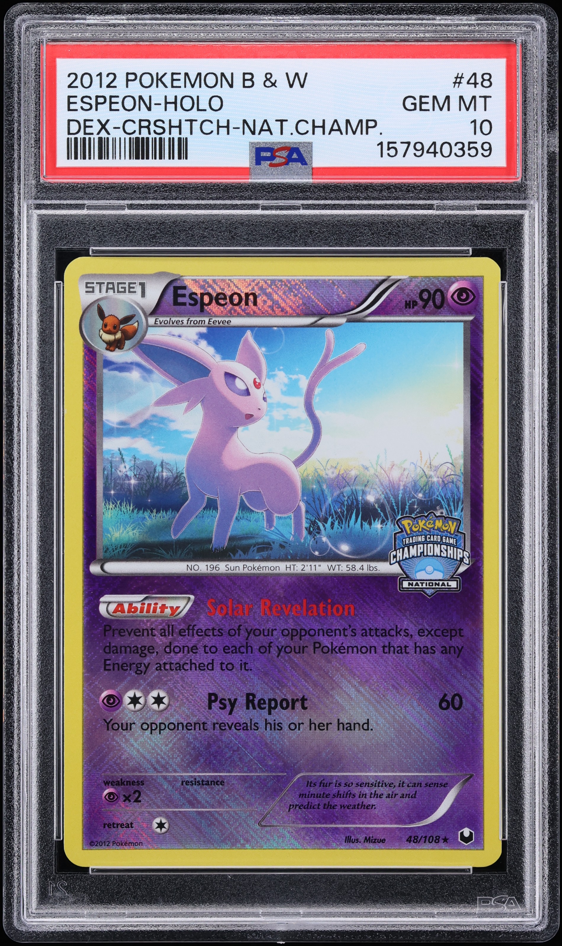 2012 Pokemon BW Dark Explorers Championships Crosshatch Holo Espeon #48 PSA 10 GEM MINT