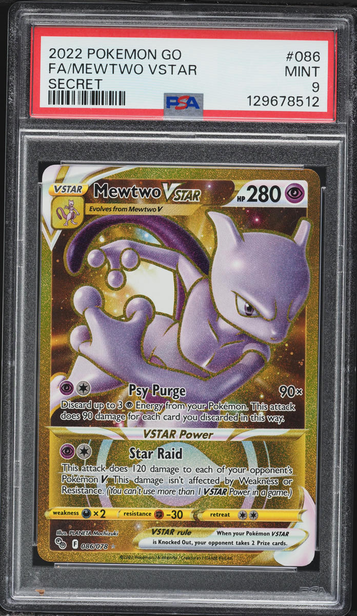 2022 Pokemon Sword & Shield Pokemon GO Gold Rare Mewtwo VSTAR #86 PSA 9 MINT