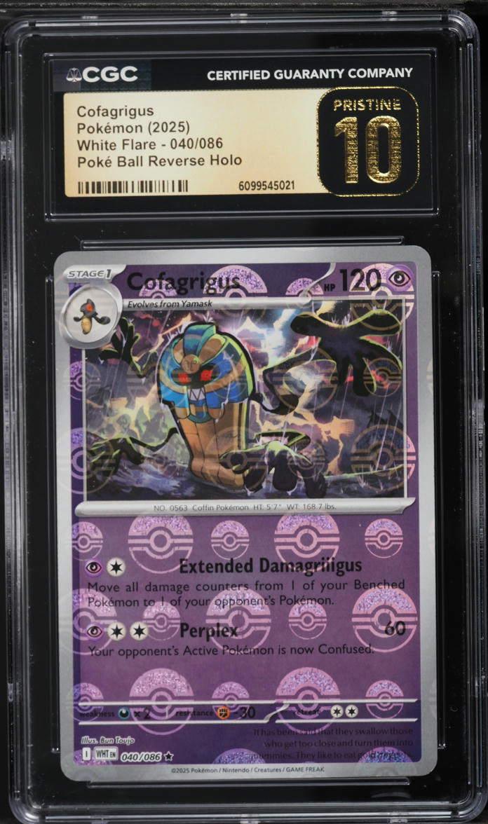 2025 Pokemon Scarlet & Violet White Flare Poke Ball Reverse Holo Cofagrigus #040 CGC 10