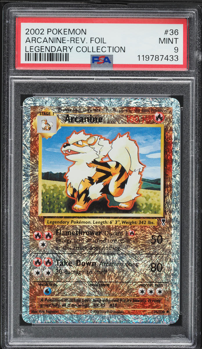 2002 Pokemon Legendary Collection Reverse Holo Arcanine #36 PSA 9 MINT