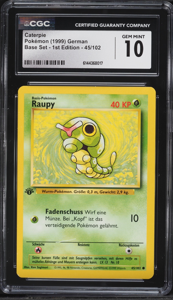1999 Pokemon German Base Set 1st Edition Caterpie #45 CGC 10 GEM MINT