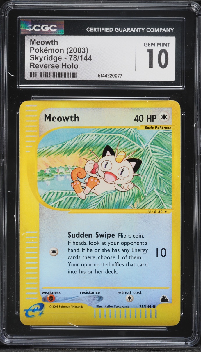 2003 Pokemon Skyridge Reverse Holo Meowth #78 CGC 10 GEM MINT