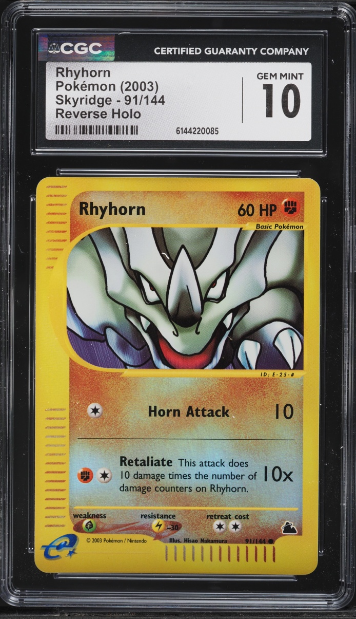 2003 Pokemon Skyridge Reverse Holo Rhyhorn #91 CGC 10 GEM MINT
