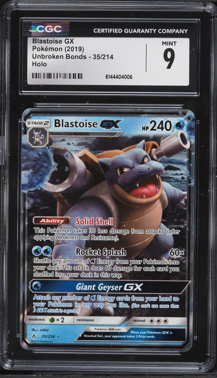 2019 Pokemon Sun & Moon Unbroken Bonds Holo Blastoise GX #35 CGC 9 MINT