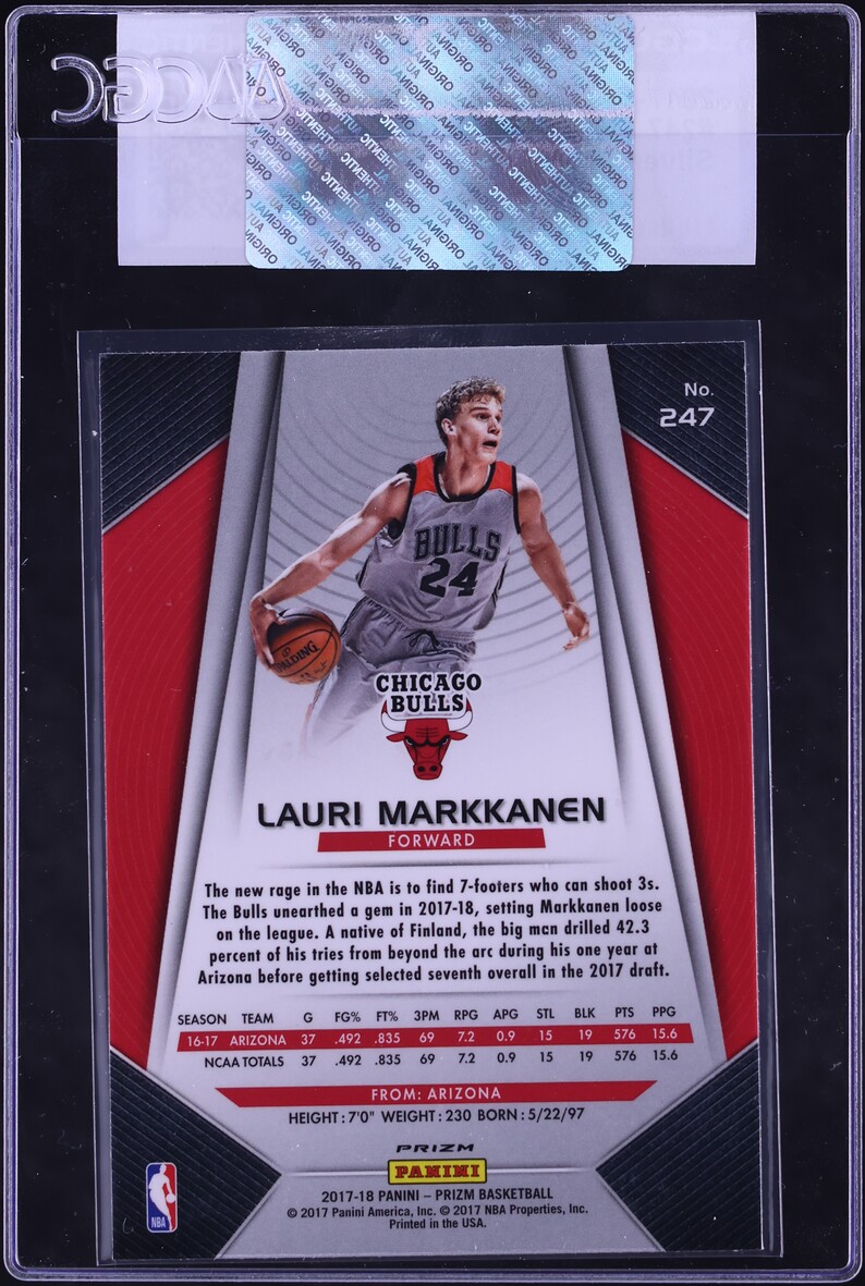 2017 Panini Prizm Silver Lauri Markkanen ROOKIE #247 CGC AUTH