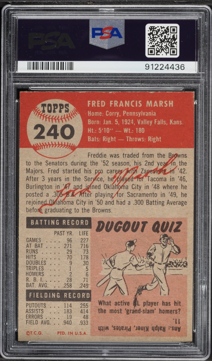 1953 Topps Freddie Marsh SHORT PRINT #240 PSA 5 EX