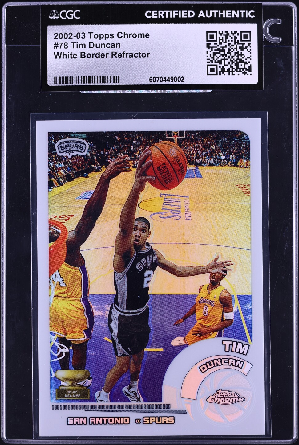 2002 Topps Chrome White Border Refractor Tim Duncan /249 #78 CGC AUTH