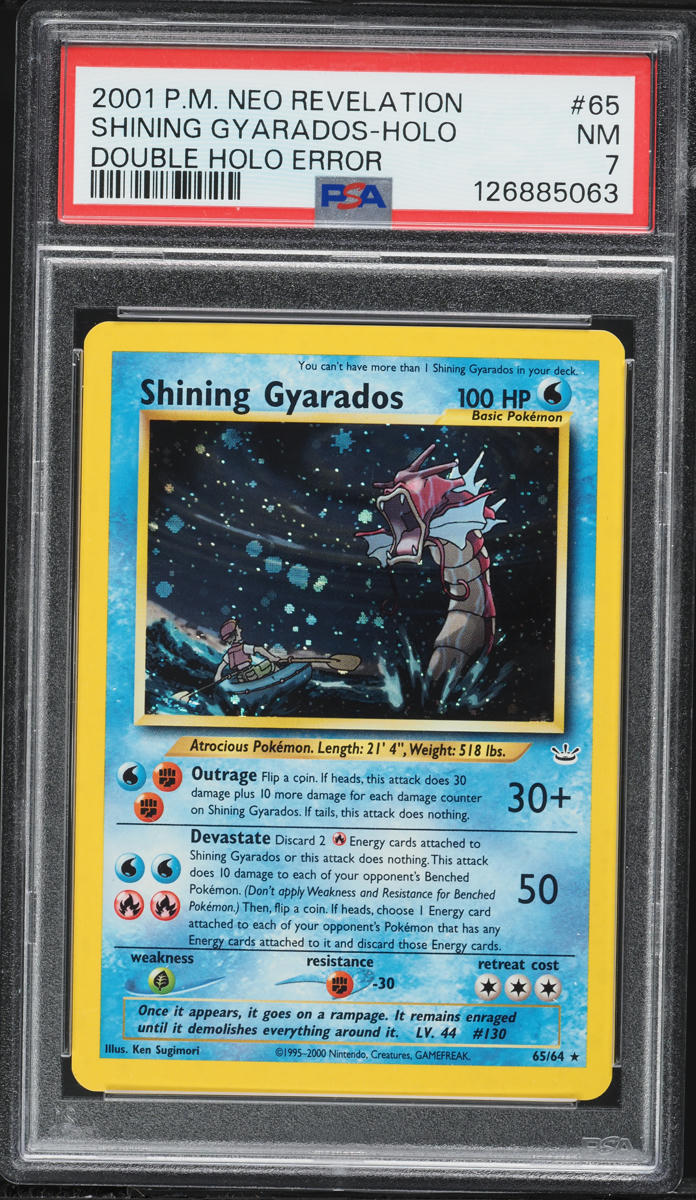 2001 Pokemon Neo Revelation Double Holo Shining Gyarados #65 PSA 7 NRMT