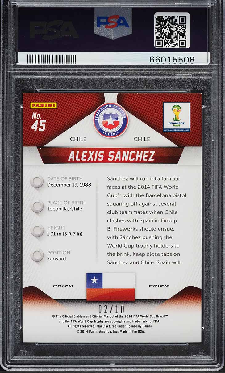 2014 Panini Prizm World Cup Gold Alexis Sanchez /10 #45 PSA 9 MINT