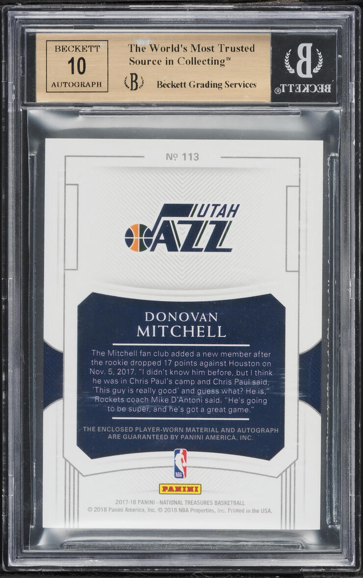 2017 National Treasures Gold Donovan Mitchell ROOKIE PATCH AUTO /10 #113 BGS 9.5 GEM MINT
