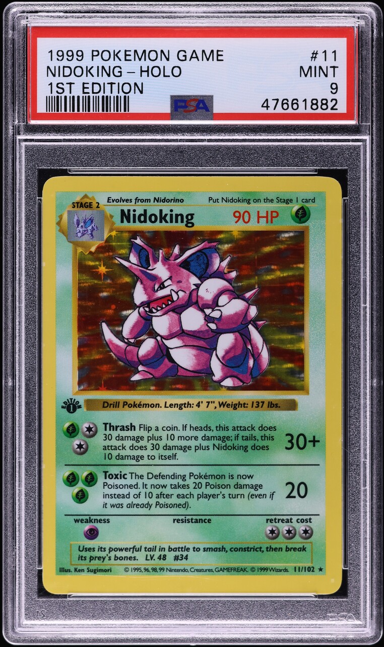 1999 Pokemon Base Set Shadowless 1st Edition Holo Nidoking #11 PSA 9 MINT