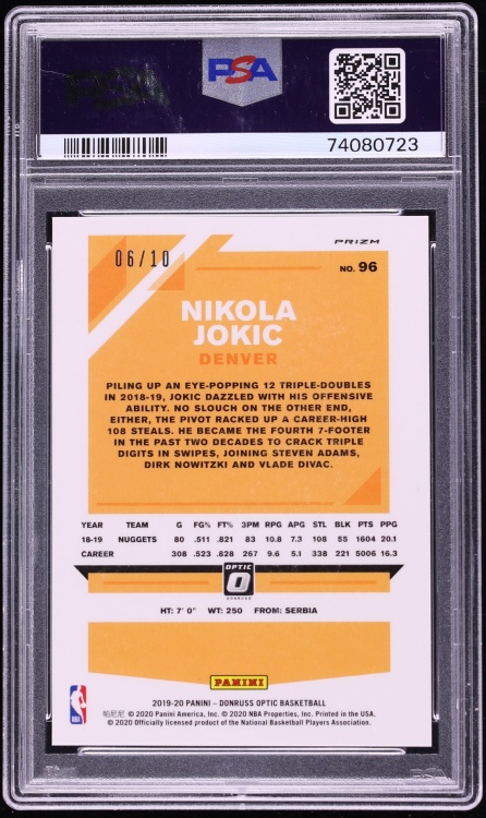 2019 Donruss Optic Gold Nikola Jokic /10 #96 PSA 10 GEM MINT