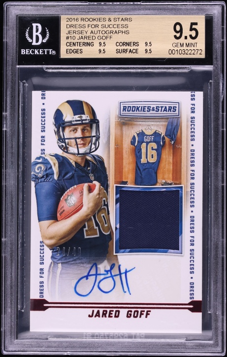 2016 Panini Rookies And Stars Dress For Success Jared Goff PATCH AUTO /49 #10 BGS 9.5 GEM MINT