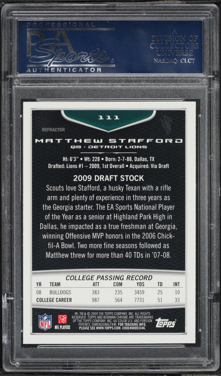 2009 Bowman Chrome Refractor Matthew Stafford ROOKIE #111 PSA 10 GEM MINT