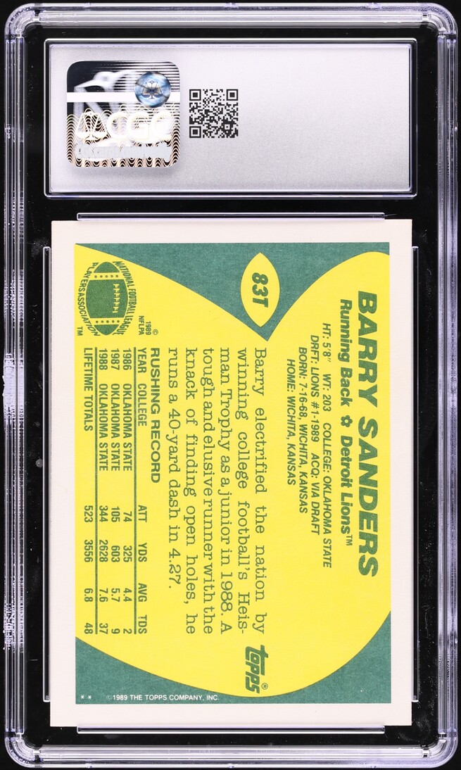 1989 Topps Traded Barry Sanders ROOKIE #83T CGC 7.5 NRMT+