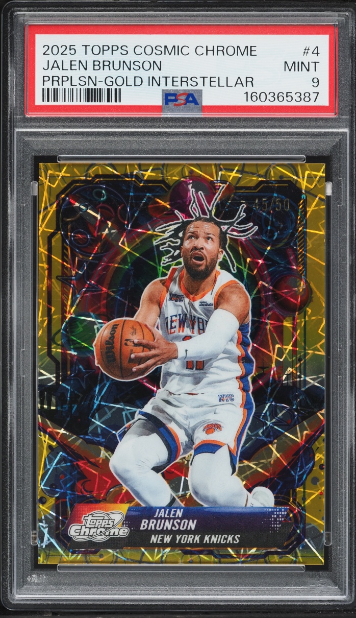2025 Topps Chrome Cosmic Propulsion Gold Interstellar Jalen Brunson /50 #4 PSA 9 MINT
