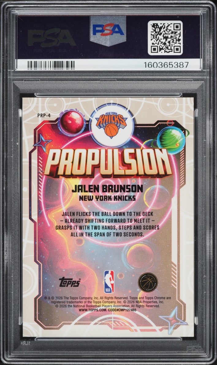 2025 Topps Chrome Cosmic Propulsion Gold Interstellar Jalen Brunson /50 #4 PSA 9 MINT