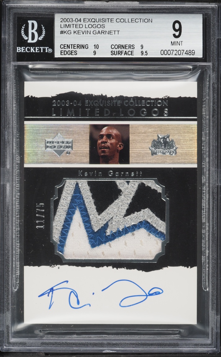 2003 Exquisite Collection Limited Logos Kevin Garnett PATCH AUTO /75#LL-KG BGS 9 MINT