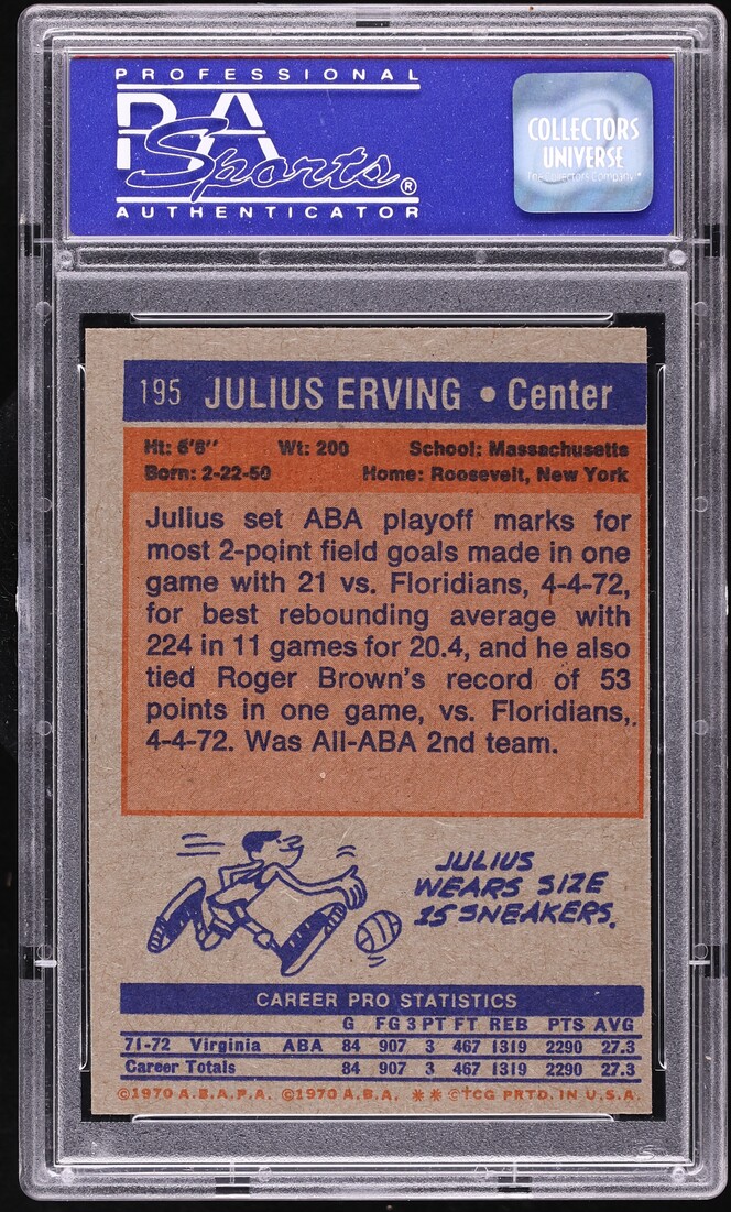 1972 Topps Basketball Julius Erving ROOKIE #195 PSA 7 NRMT - Photo 2