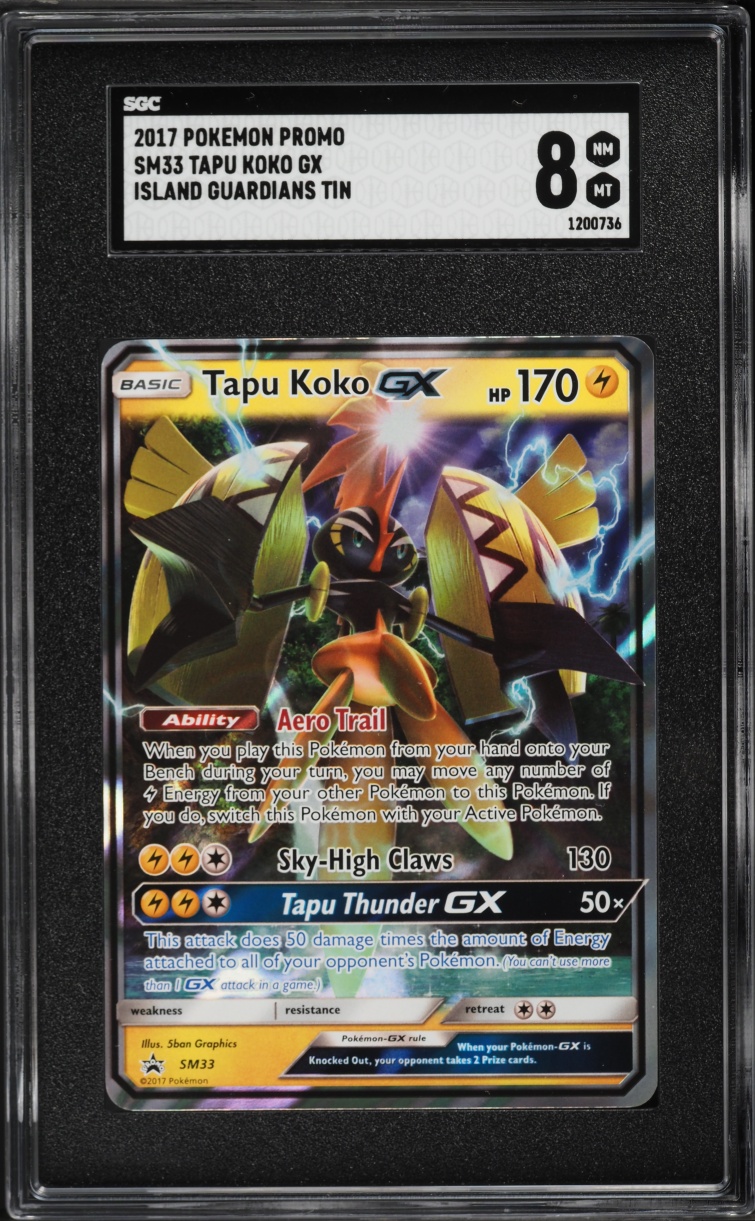 2017 Pokemon Sun & Moon Promo Island Guardians Tin Holo Tapu Koko GX #SM33 SGC 8 NM-MT
