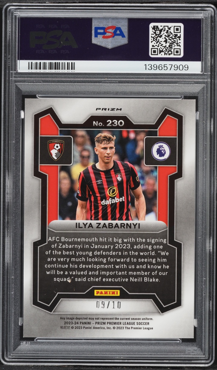 2023 Panini Prizm Premier League Gold Breakaway Ilya Zabarnyi ROOKIE /10 #230 PSA 10 GEM MINT
