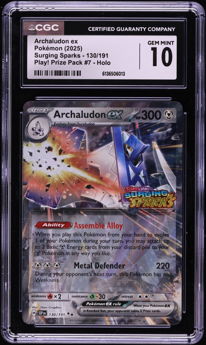 2025 Pokemon SV Surging Sparks Play! Prize Pack #7 Holo Archaludon ex #130 CGC 10 GEM MINT
