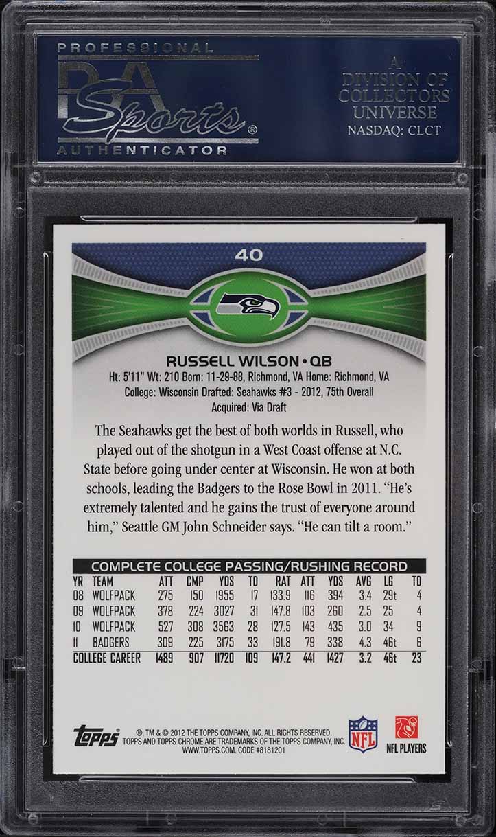 2012 Topps Chrome Russell Wilson ROOKIE #40 PSA 10 GEM MINT
