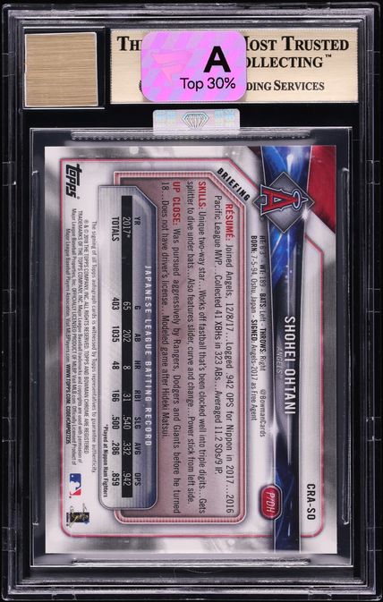2018 Bowman Chrome Shohei Ohtani ROOKIE AUTO #CRA-SO MBA BGS 10 PRISTINE