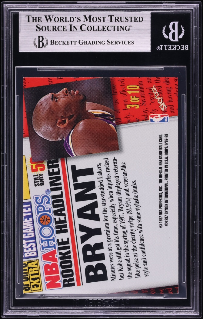 1997 Hoops Rookie Headliners Kobe Bryant #RH3 BGS 8.5 NM-MT+