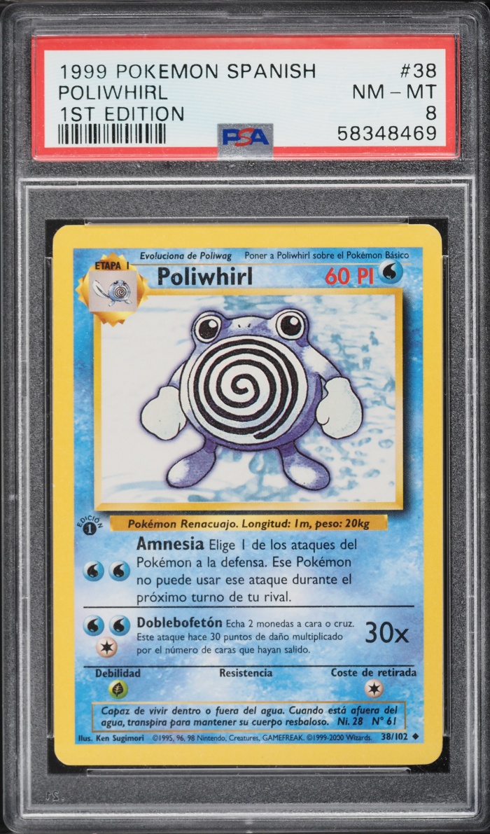 1999 Pokemon Spanish Base Set 1st Edition Poliwhirl #38 PSA 8 NM-MT