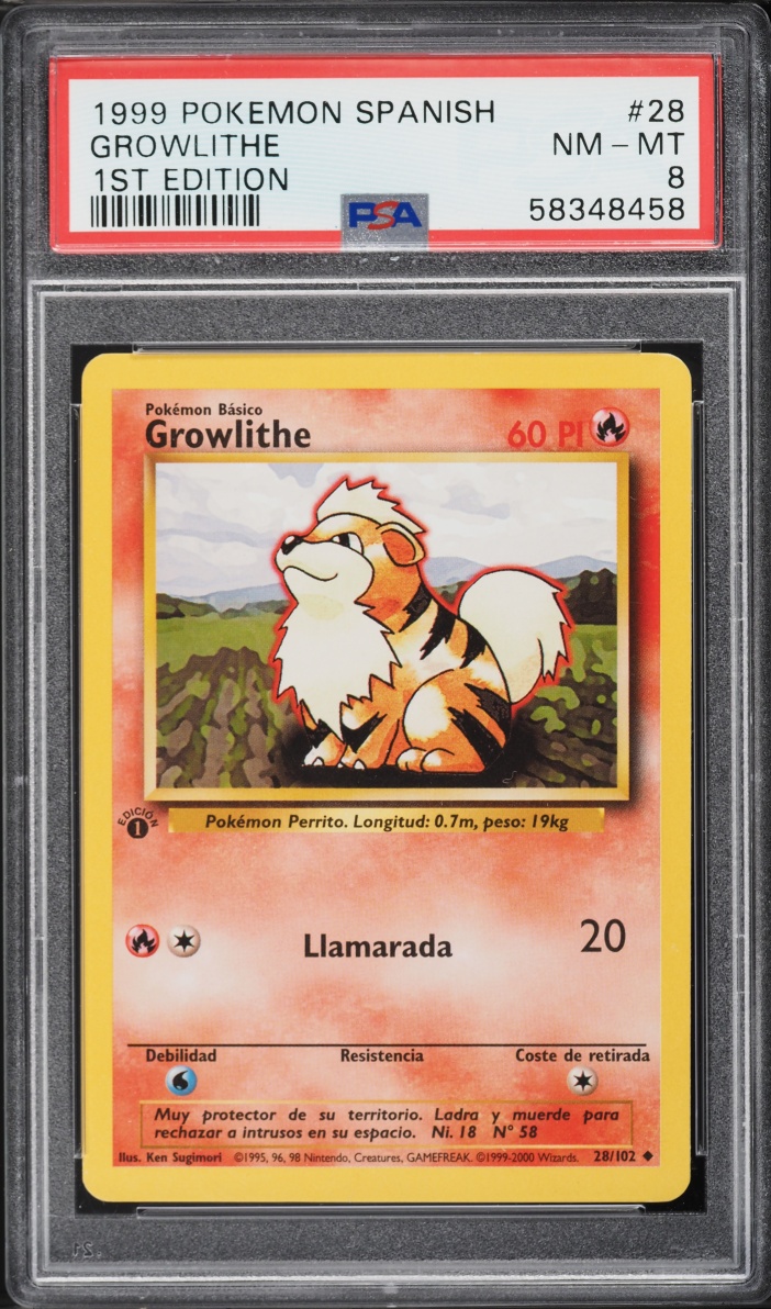1999 Pokemon Spanish Base Set 1st Edition Growlithe #28 PSA 8 NM-MT
