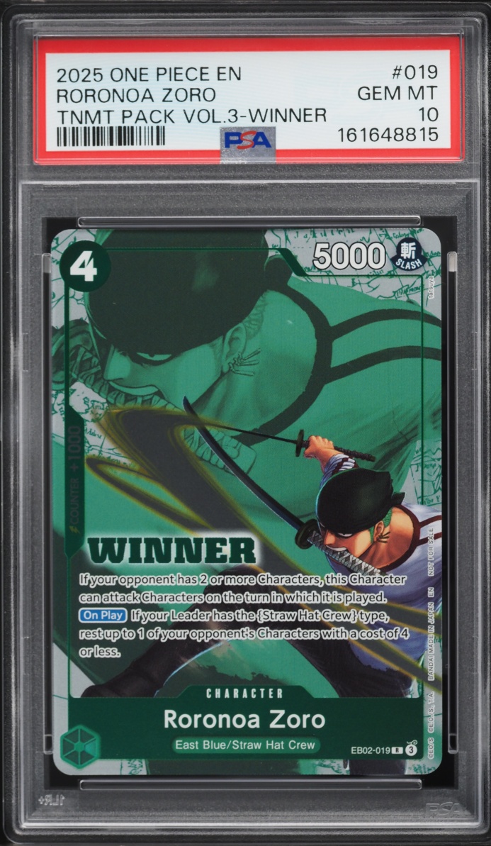 2025 One Piece Tournament Pack Vol 3 Winner Alt Art Roronoa Zoro #EB02-019 PSA 10 GEM MINT