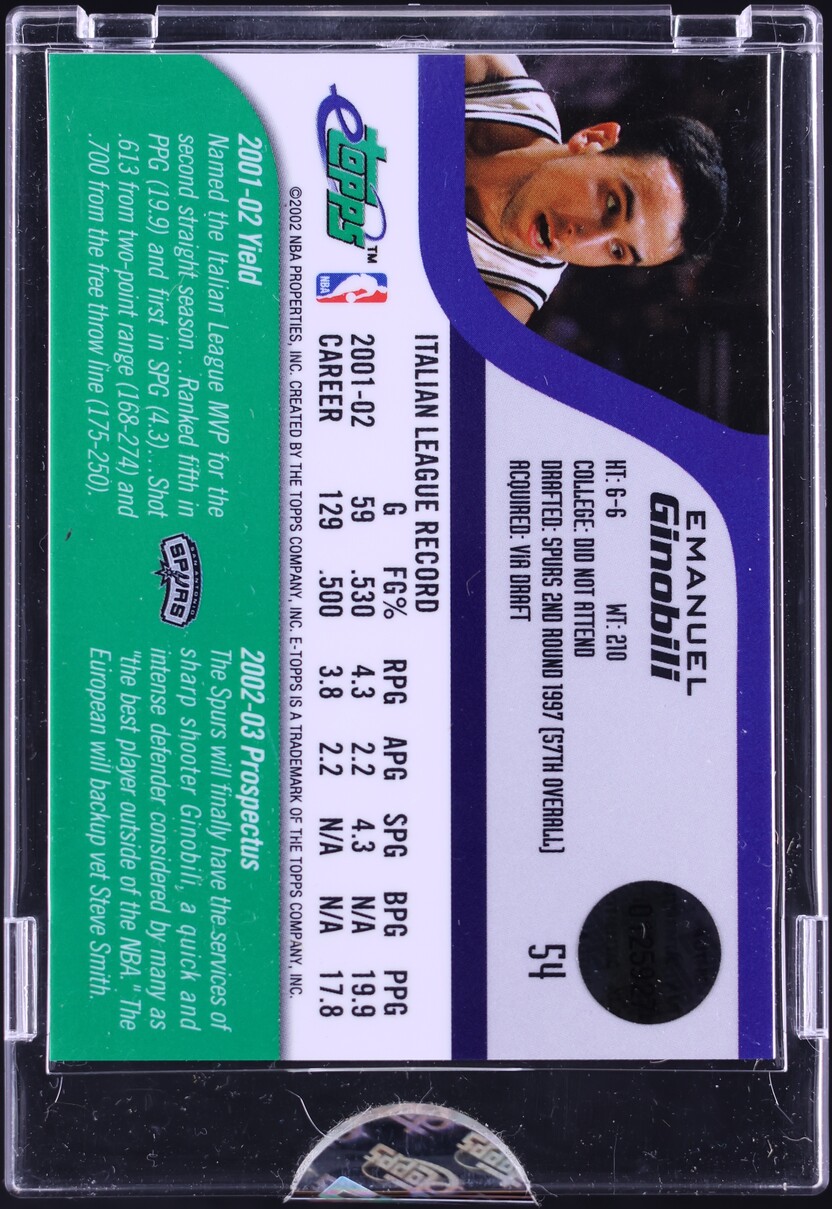 2002 eTopps Basketball Emanuel Ginobili ROOKIE #54