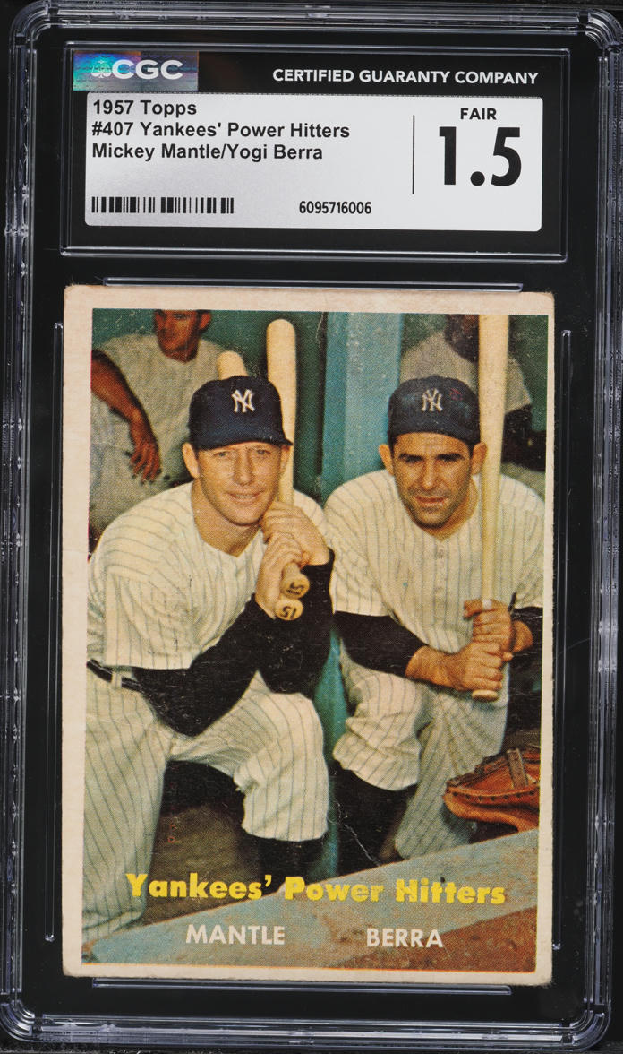 1957 Topps Yankees' Power Hitters Mickey Mantle & Yogi Berra #407 CGC 1.5 FR