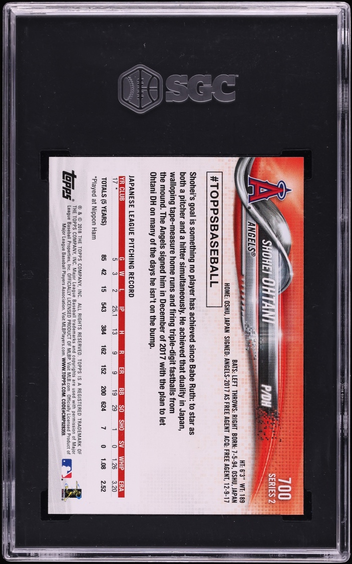 2018 Topps Shohei Ohtani ROOKIE #700 SGC 10 GEM MINT