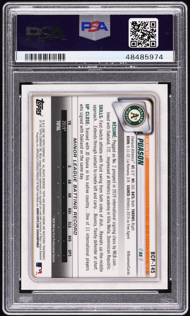 2020 Bowman Chrome Mega Box Robert Puason PROSPECT #BCP-145 PSA 10 GEM MINT