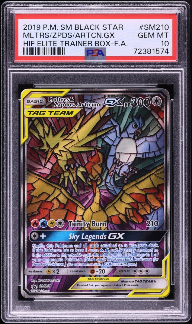 2019 Pokemon SM Promo Hidden Fates ETB Full Art Moltres Zapdos Articuno GX #SM210 PSA 10 GEM