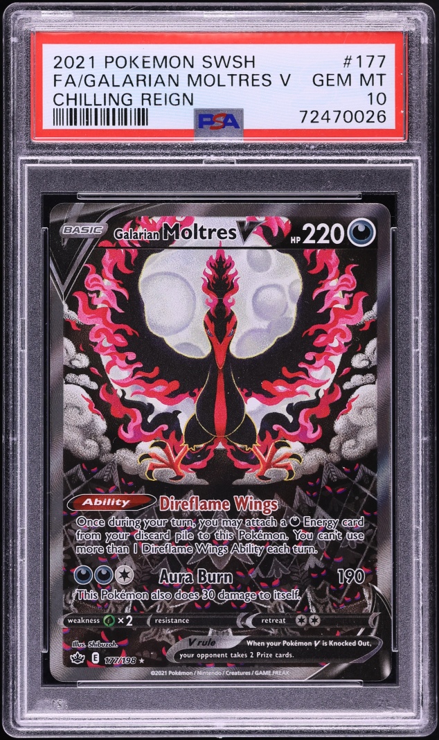 2021 Pokemon Sword & Shield Chilling Reign Full Art Galarian Moltres V #177 PSA 10 GEM MINT