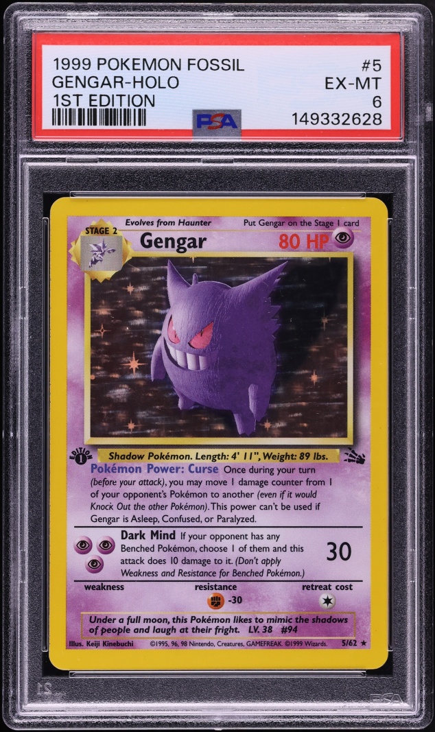 1999 Pokemon Fossil 1st Edition Holo Gengar #5 PSA 6 EXMT