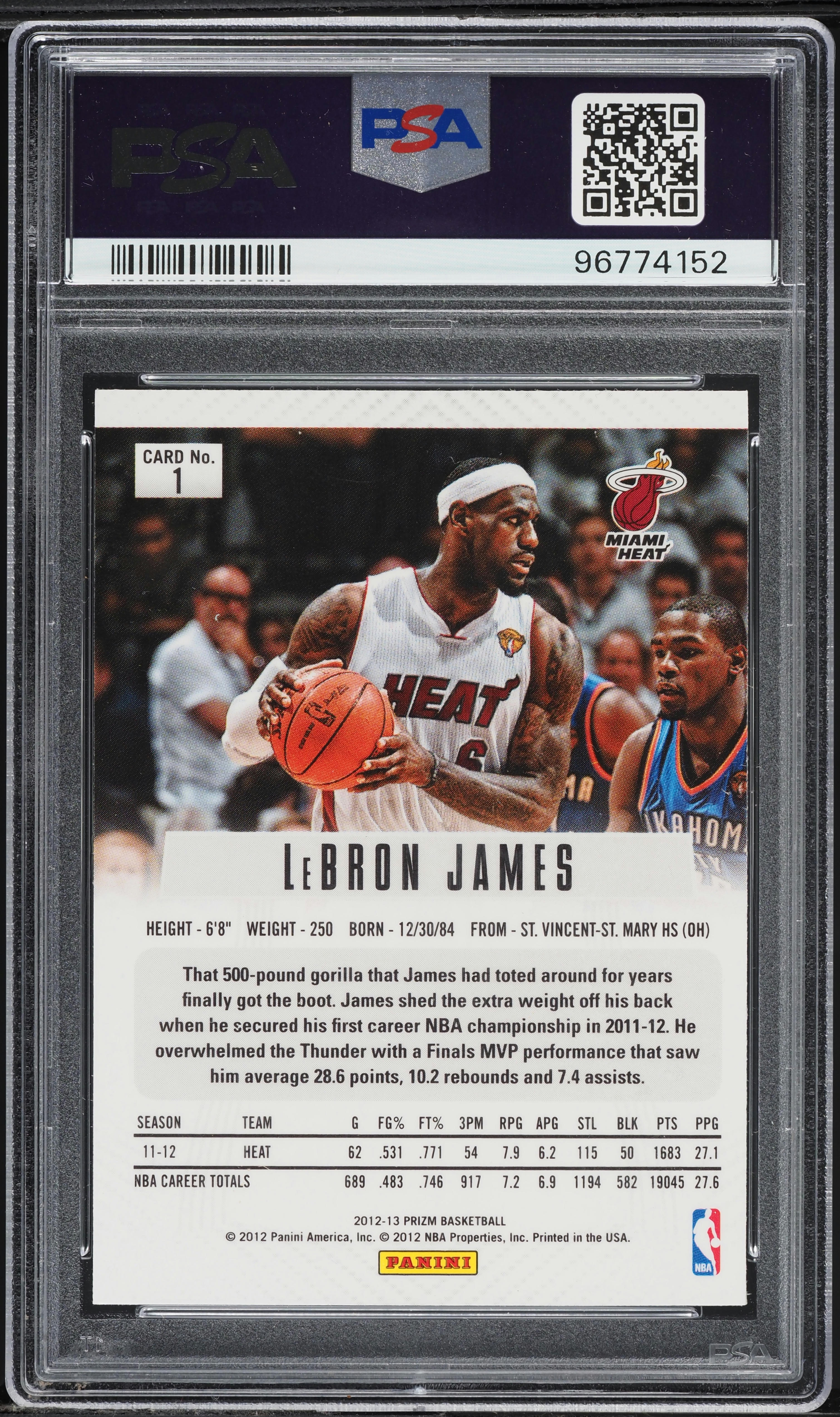 2012 Panini Prizm Silver LeBron James #1 PSA 9 MINT on
