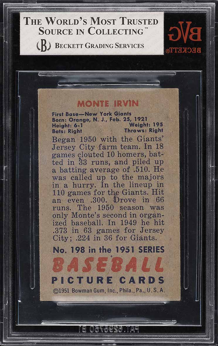 1951 Bowman Monte Irvin ROOKIE #198 BVG 5 EX