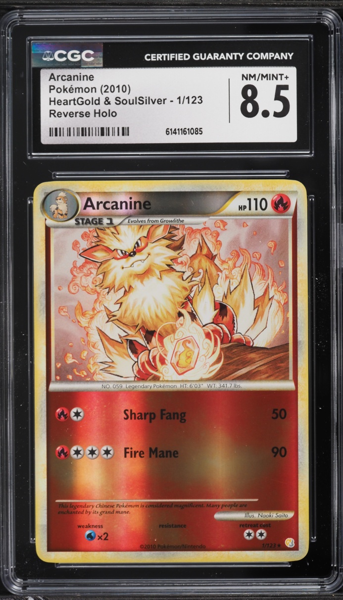 2010 Pokemon HeartGold & SoulSilver Reverse Holo Arcanine #1 CGC 8.5 NM-MT+