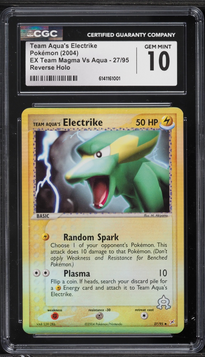 2004 Pokemon EX Team Magma Vs Aqua Reverse Holo Team Aqua's Electrike #27 CGC 10 GEM MINT